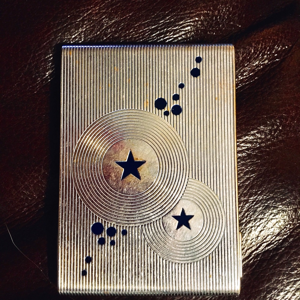 Bourjois Evening in Paris Deco Silver Blue Bubbles & Stars Powder Rouge Compact